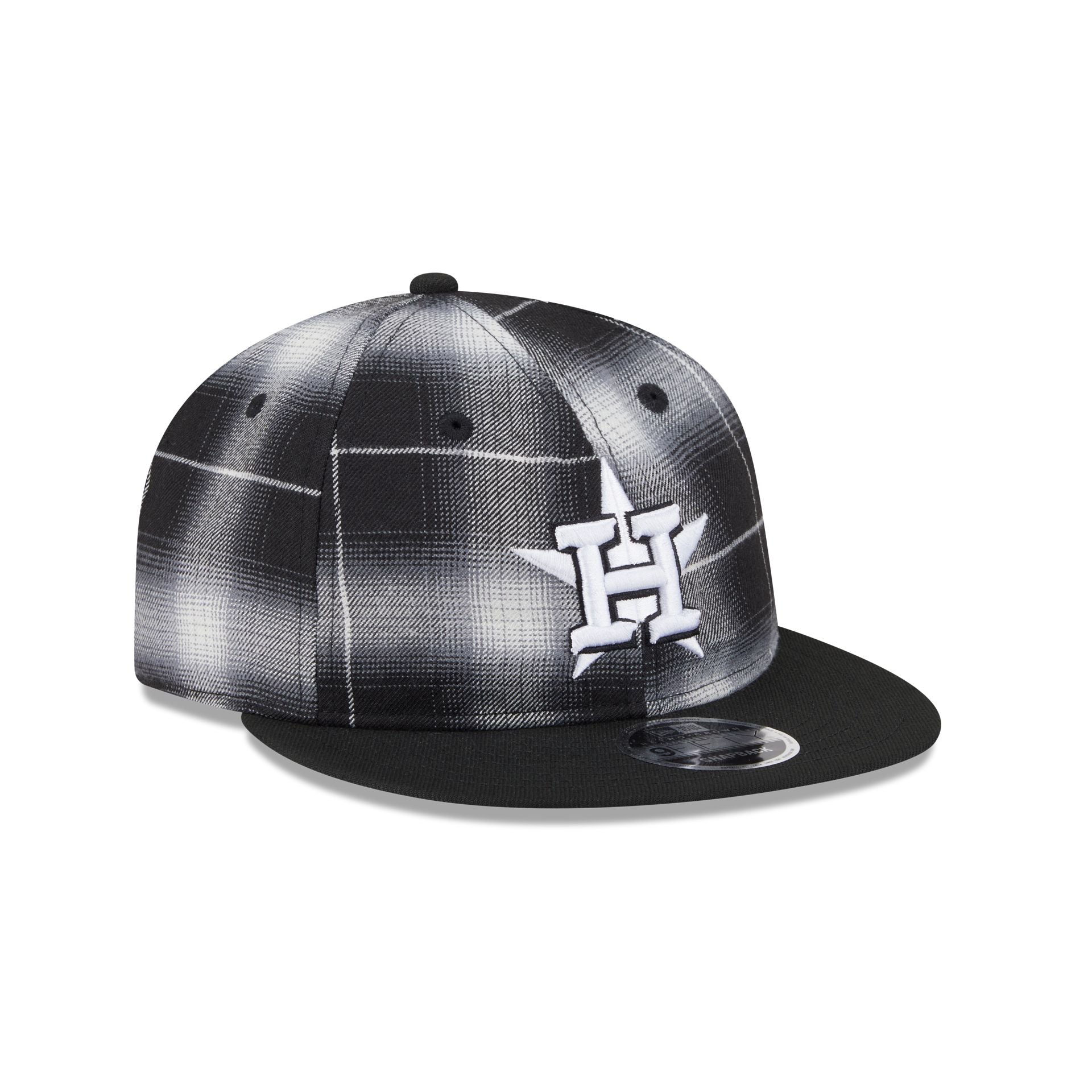 Houston Astros Black and White Plaid Retro Crown 9FIFTY Snapback Hat