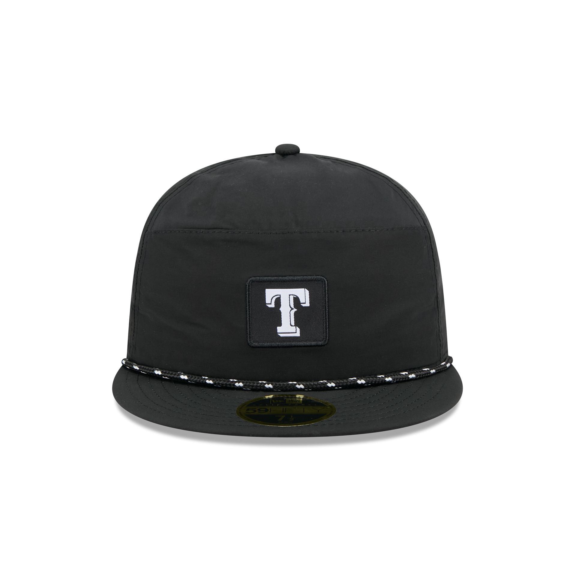 Texas Rangers Black Poly Rope Split Panel 59FIFTY Fitted Hat