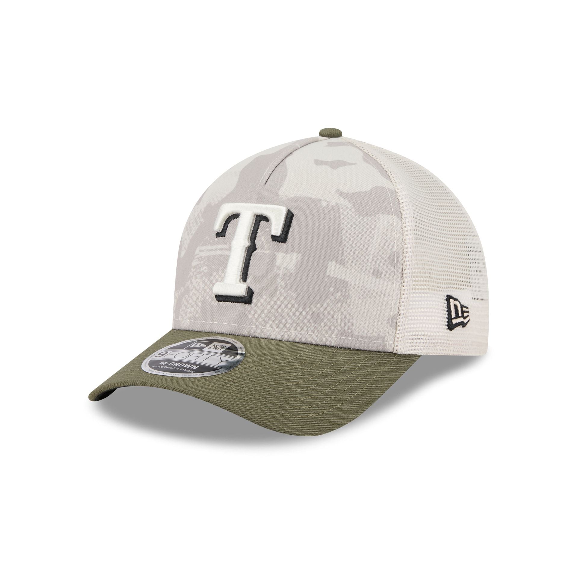 Texas Rangers Armed Forces Day 2025 9FORTY M-Crown A-Frame Trucker Hat