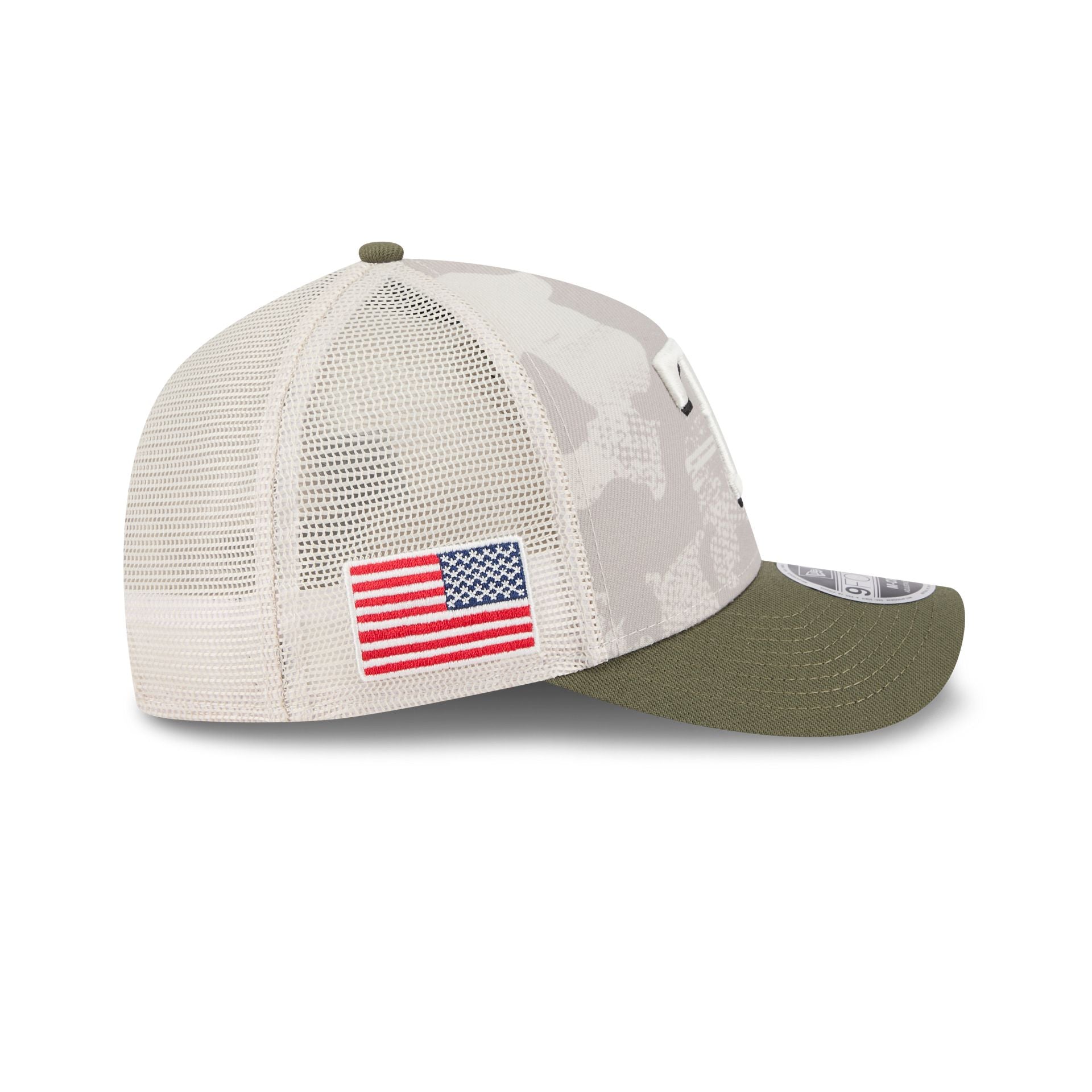 Texas Rangers Armed Forces Day 2025 9FORTY M-Crown A-Frame Trucker Hat