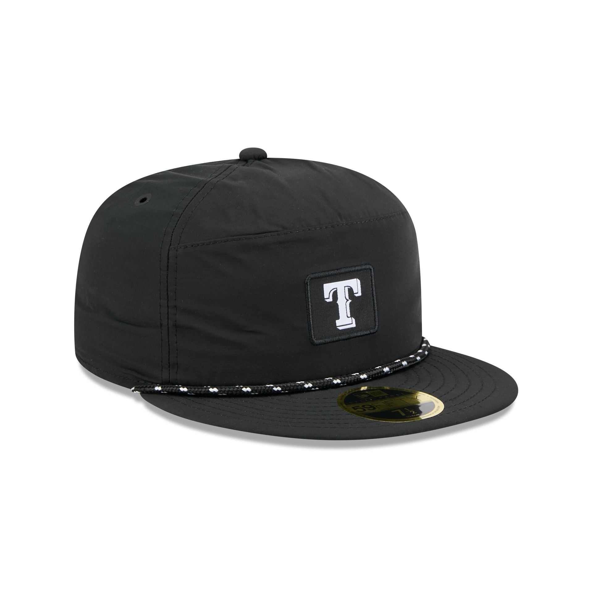 Texas Rangers Black Poly Rope Split Panel 59FIFTY Fitted Hat